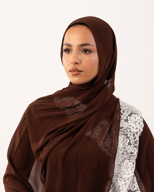 Lace Chiffon Hijab - Espresso Chantilly