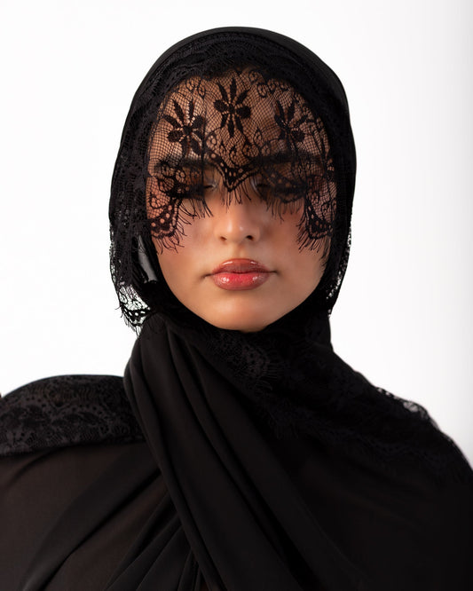Lace Chiffon Hijab - Midnight Black