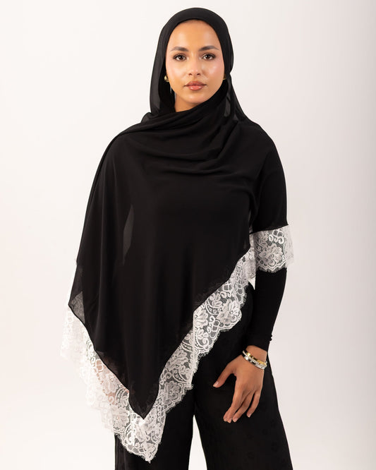 Lace Chiffon Hijab - Black Orca