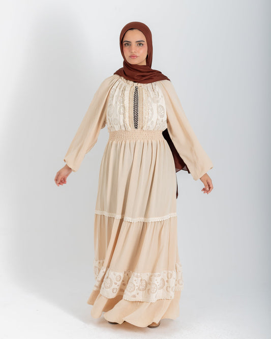 Lace-Detail Tiered Maxi Dress