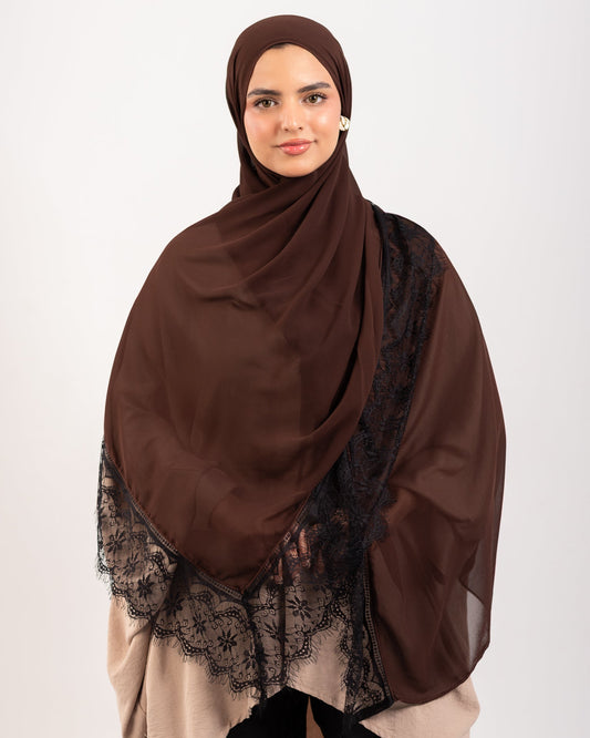 Lace Chiffon Hijab - Mocha Noir