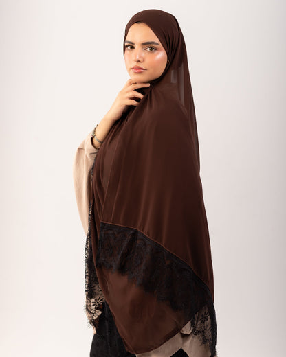 Lace Chiffon Hijab - Mocha Noir