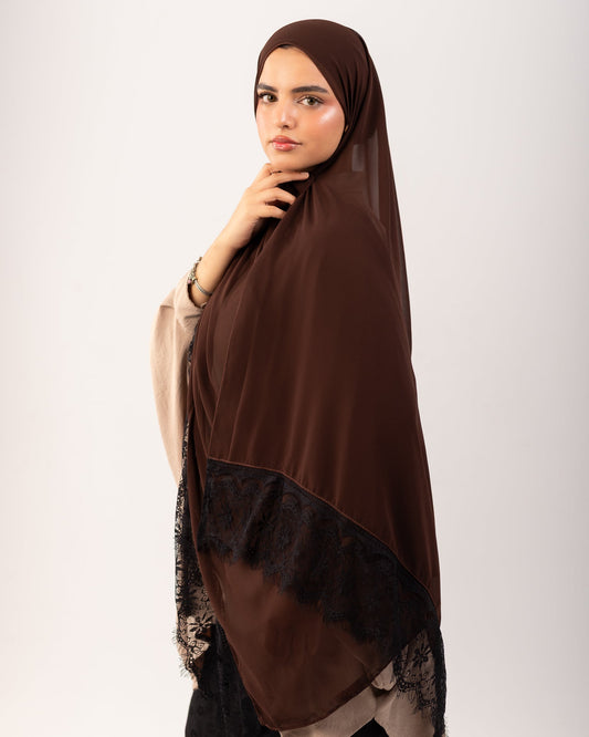 Lace Chiffon Hijab - Mocha Noir