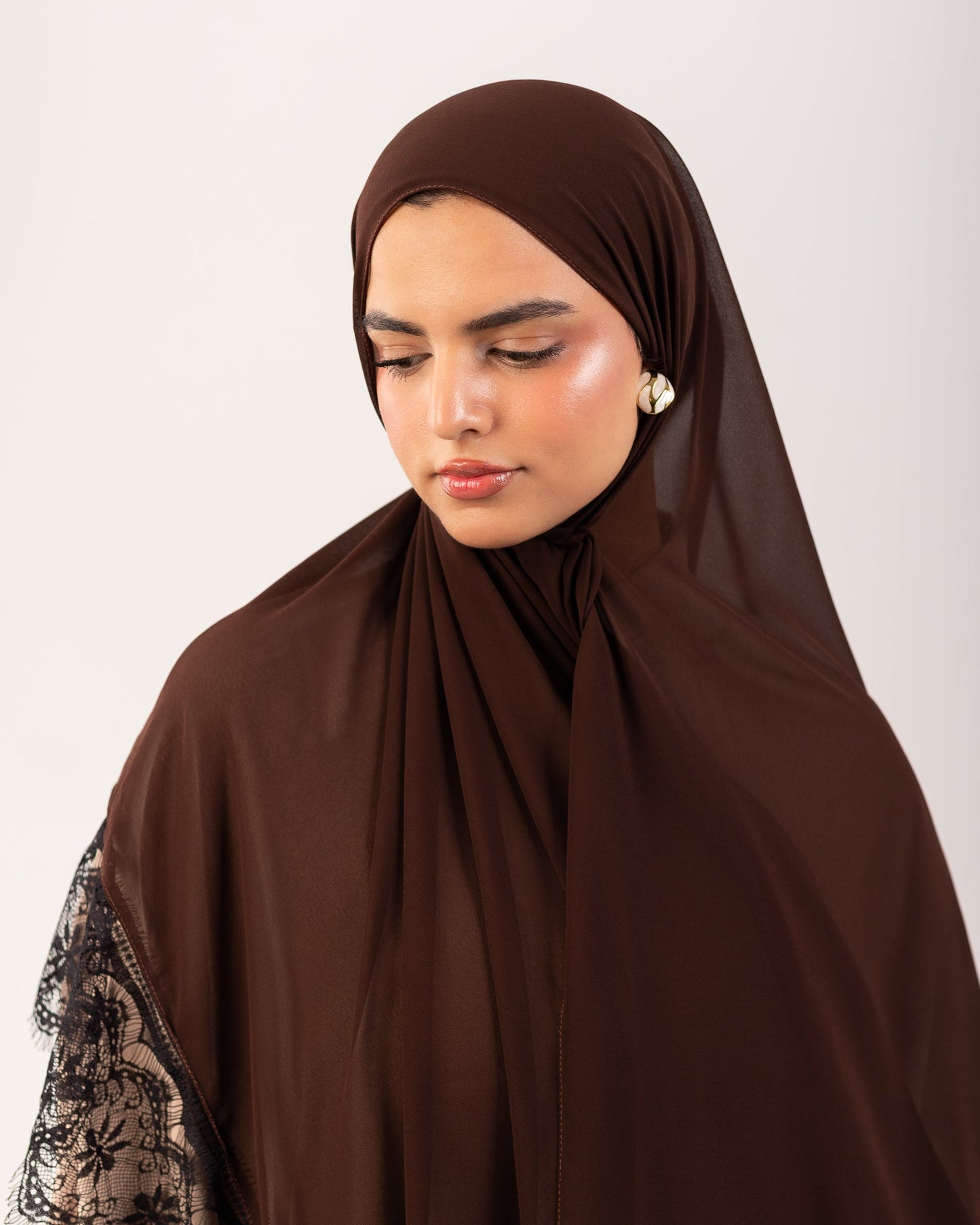 Lace Chiffon Hijab - Mocha Noir