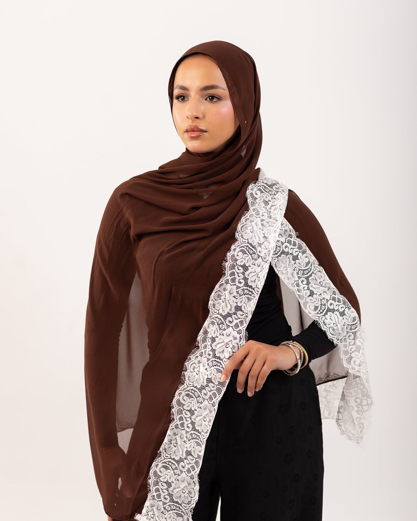 Lace Chiffon Hijab - Espresso Chantilly