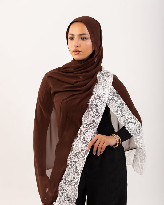 Lace Chiffon Hijab - Espresso Chantilly