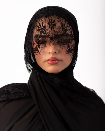 Lace Chiffon Hijab - Midnight Black