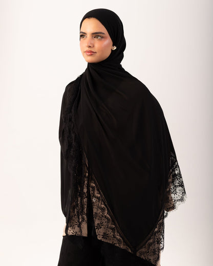Lace Chiffon Hijab - Midnight Black
