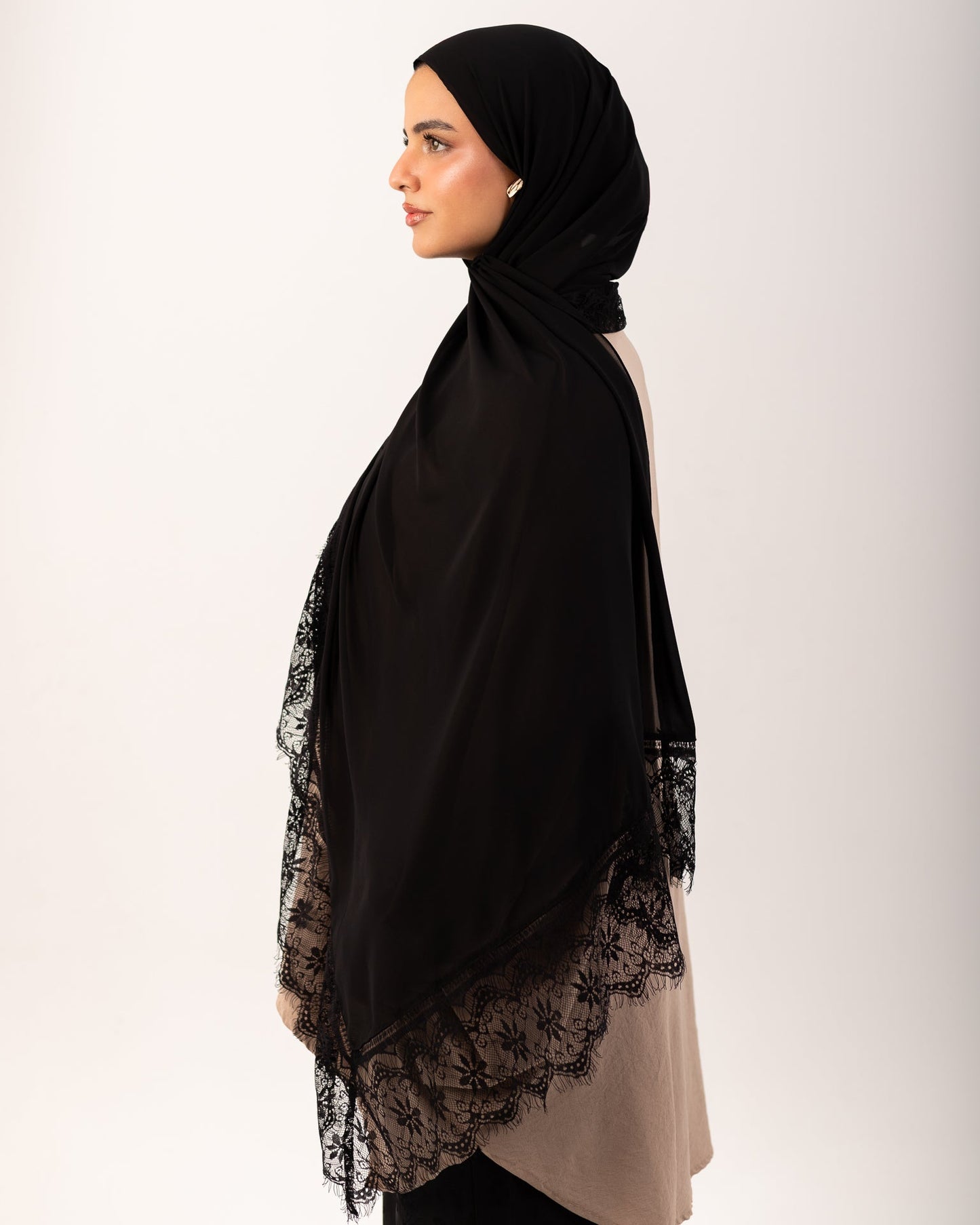 Lace Chiffon Hijab - Midnight Black