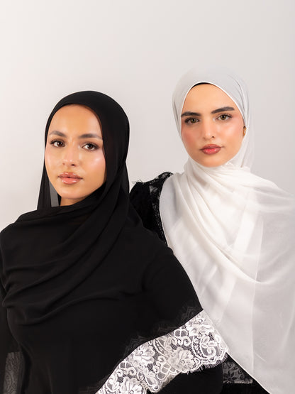 Lace Chiffon Hijab - Black Orca