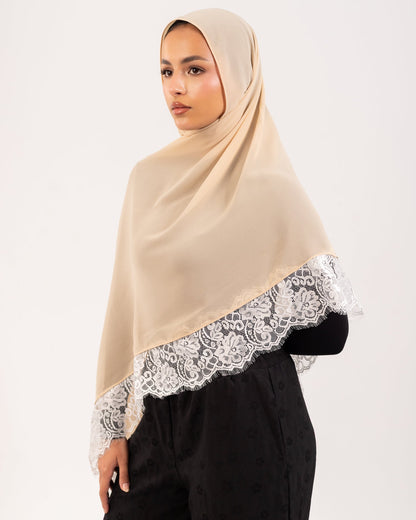 Lace Chiffon Hijab - Beige