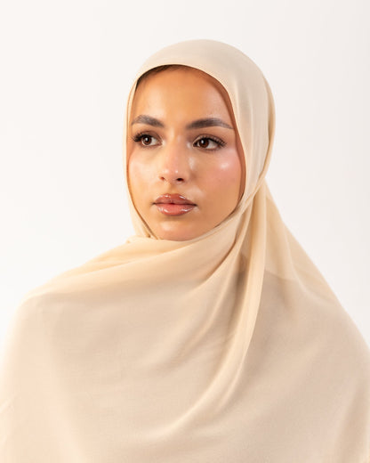 Lace Chiffon Hijab - Beige
